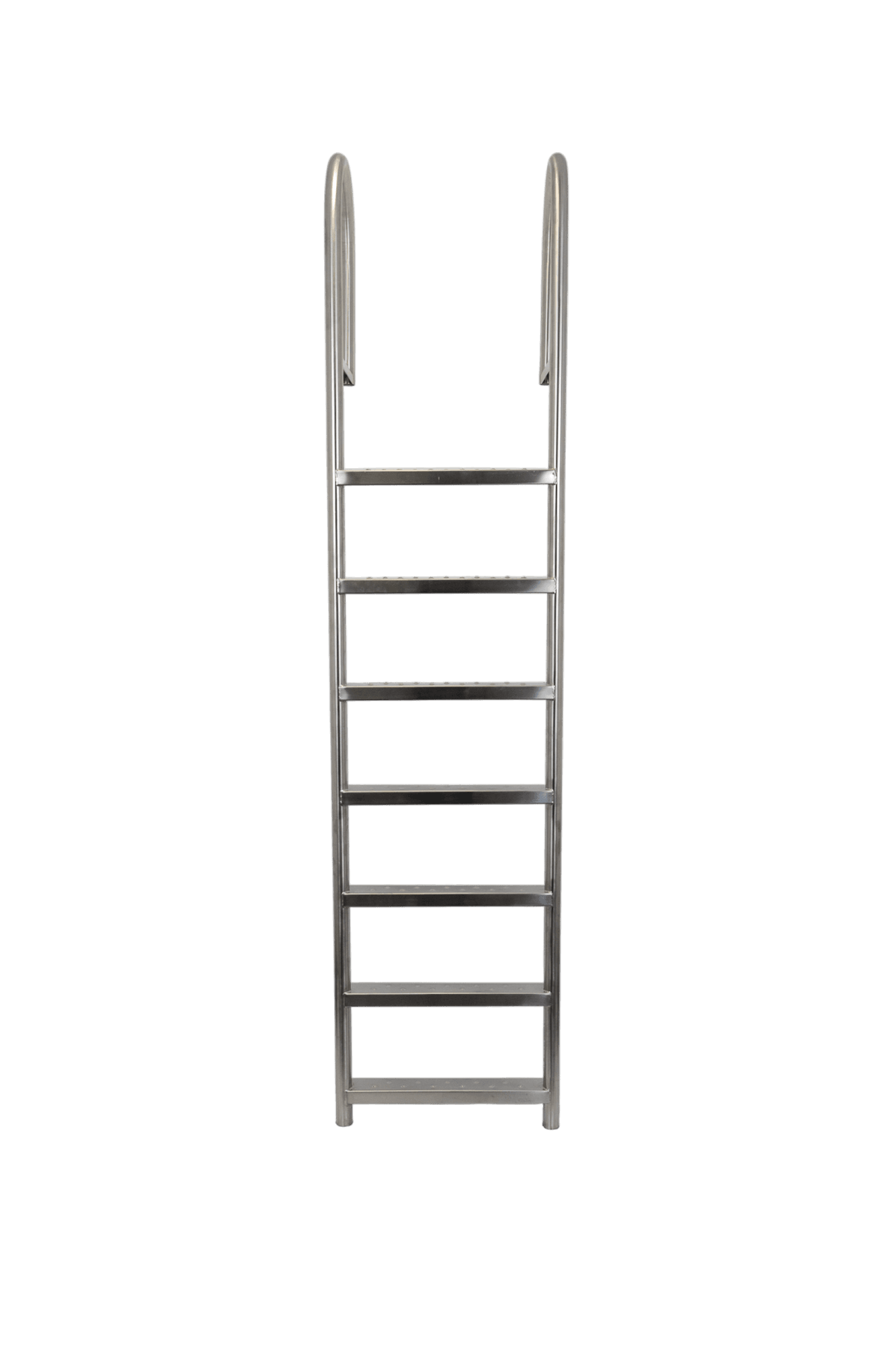 Roestvrijstalen zwemtrap met zeven treden en twee handgrepen.