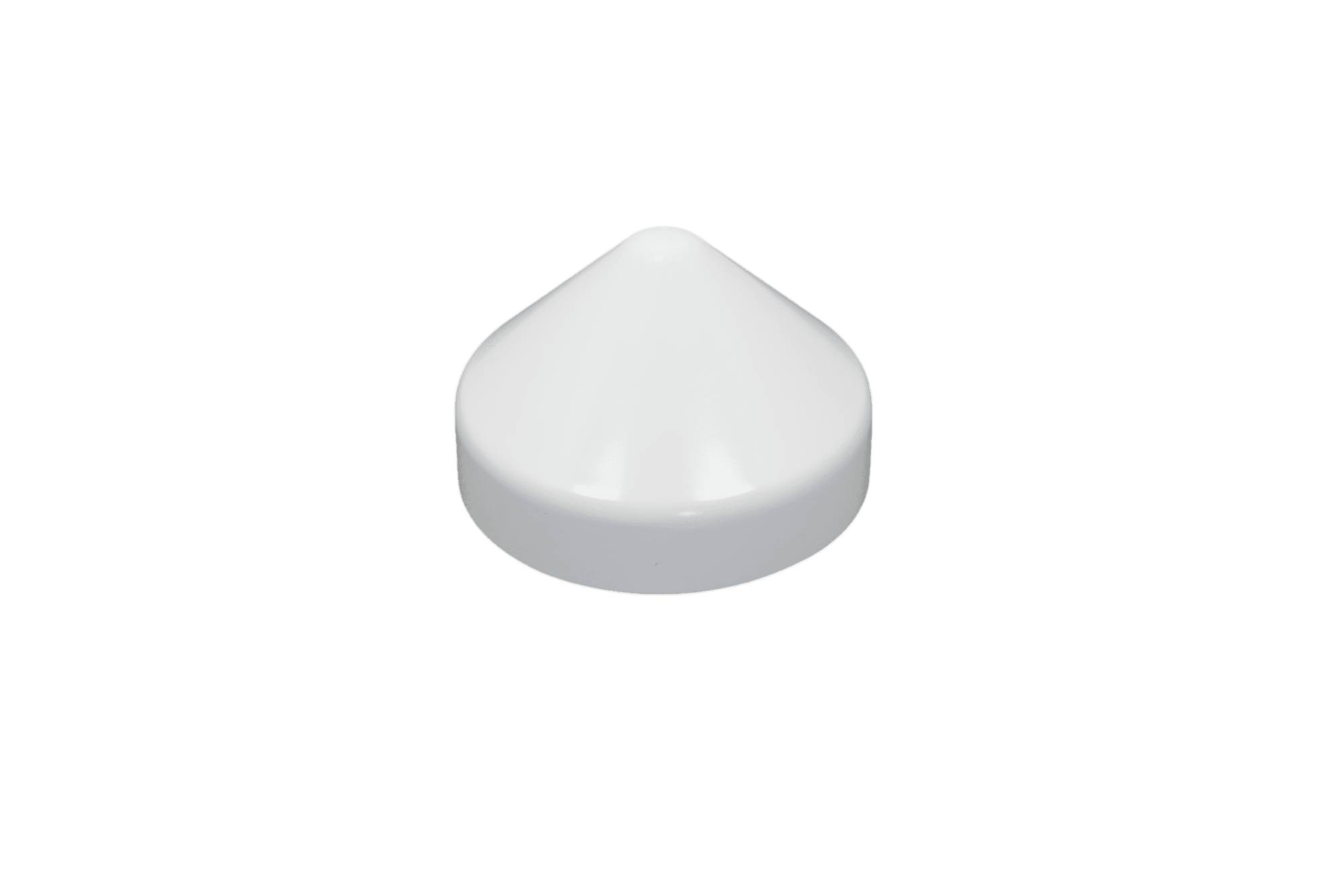  Eine weiße Plastikmastkappe mit Kegelformdesign, die zum Schutz der Stangen vor Verschleiß- und Wettereinflüssen ausgelegt ist. Das Material bietet ein ordentliches Finish und Schutz.