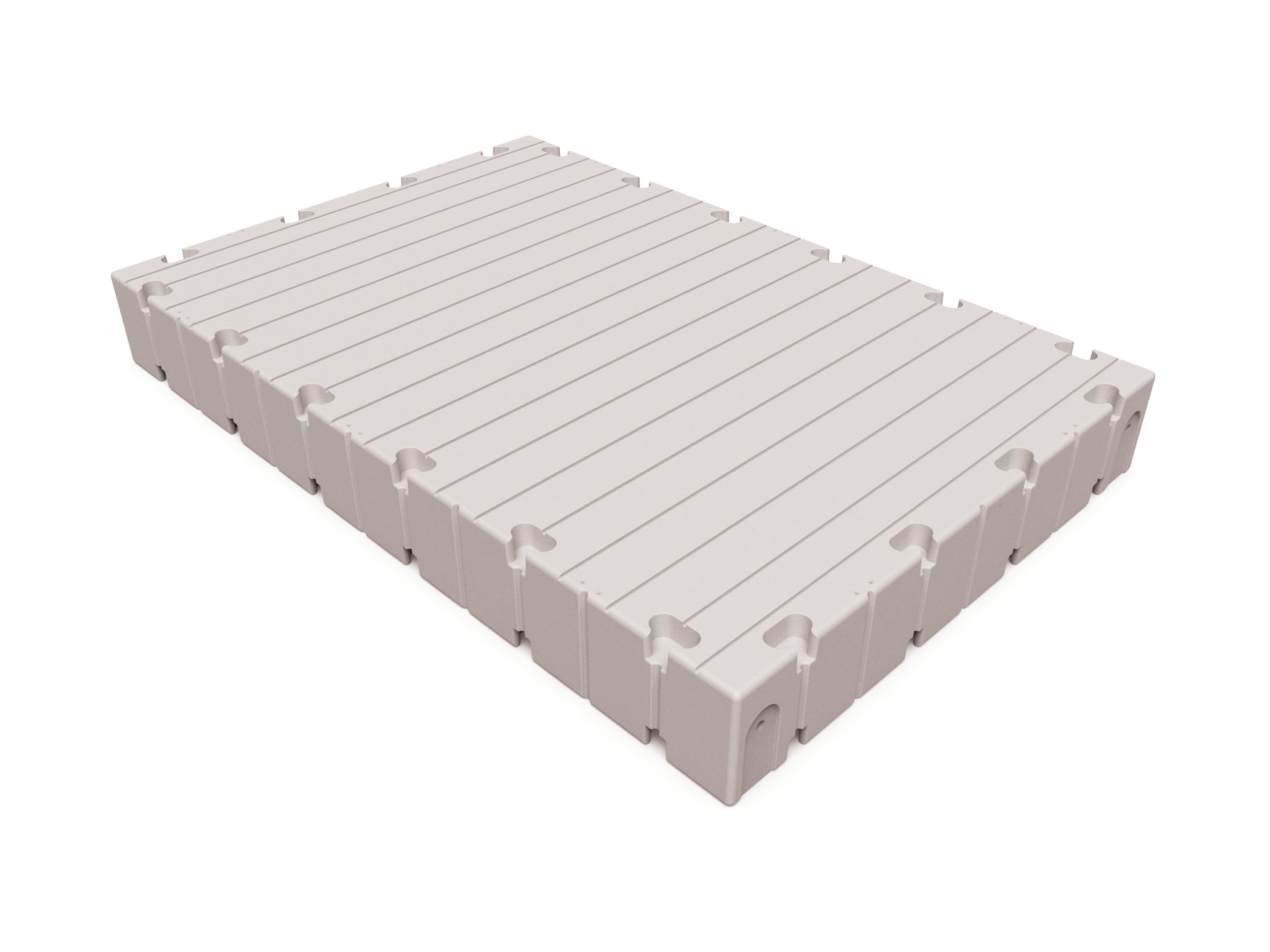 Modulair kunststof drijvend terras van EZ Dock, gemaakt van weerbestendig en slipvrij materiaal.