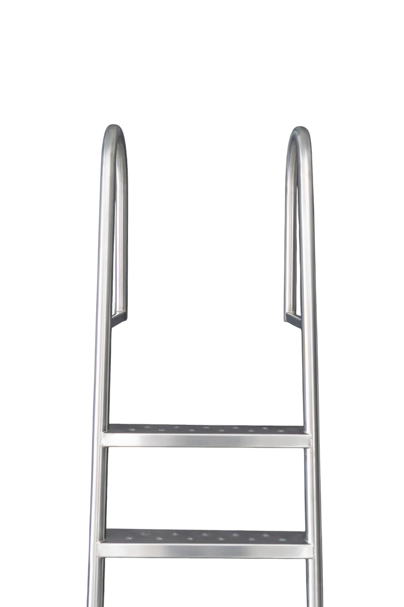 RVS zwemtrap comfort met twee handgrepen en meerdere treden voor toegang tot een zwembad.