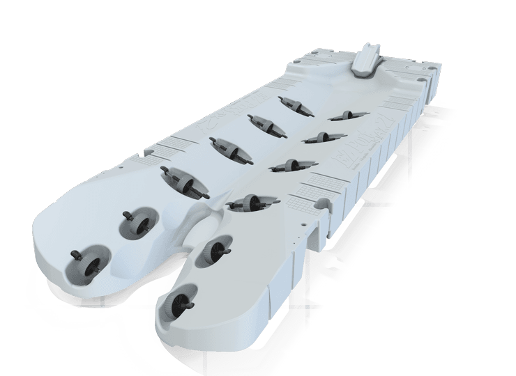 Gray EZ Dock Max 2i with two entry sections, side modules and guided rollers