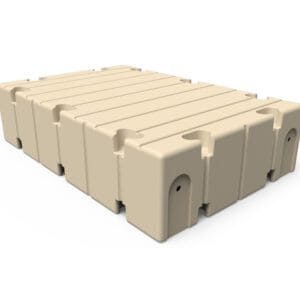 Beige EZ Dock drijvende steiger van 1,50 x 1,00 meter met afgeronde hoeken en geïntegreerde bevestigingspunten