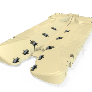 Beige Ez Dock Steiger 280 for Waterscooter, diagonally from above with a view of rolling guides