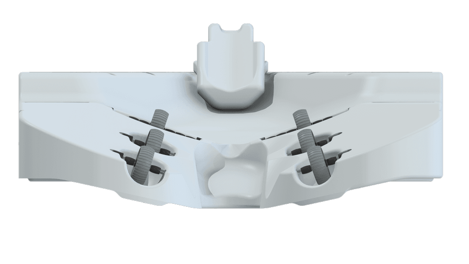 Gray EZ Dock max 2i scaffolding seen from the front with double driveway and integrated guide rolls