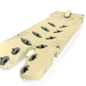 Beige max 2i scaffolding with connection points and wide, flat rear