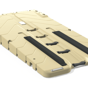 EZ Dock Boatport von vorne gesehen, mit steigendem Profil, Schutzstreifen und schwimmender Plattform