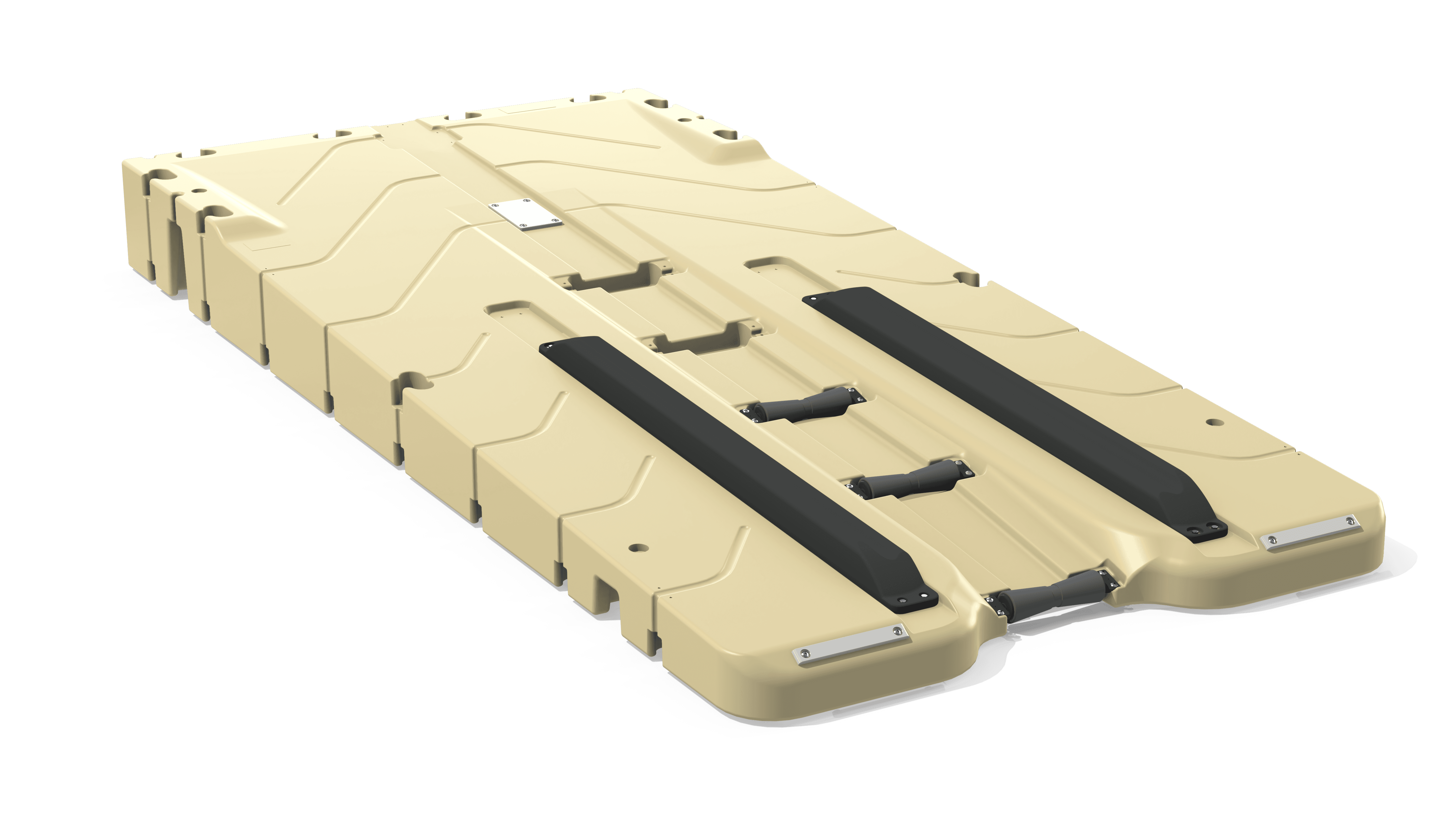 EZ Dock BoatPort vanaf de voorkant gezien, met oprijprofiel, beschermstrips en drijvend platform