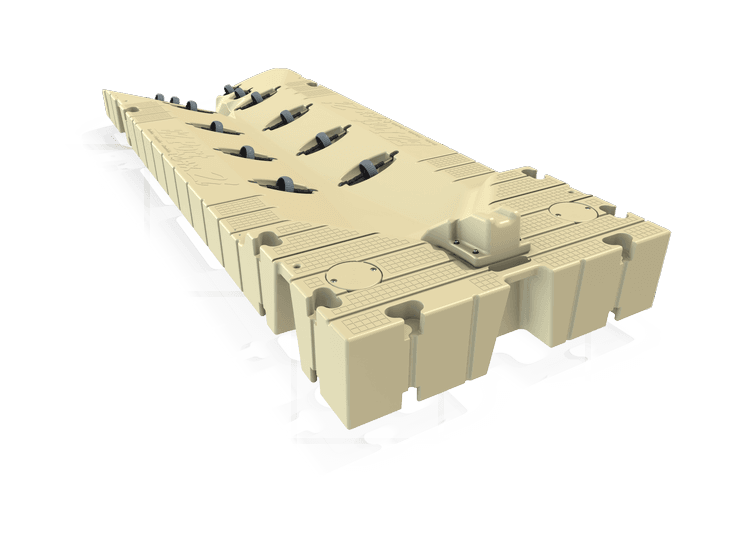 Beige max 2i scaffolding with connection points and wide, flat rear