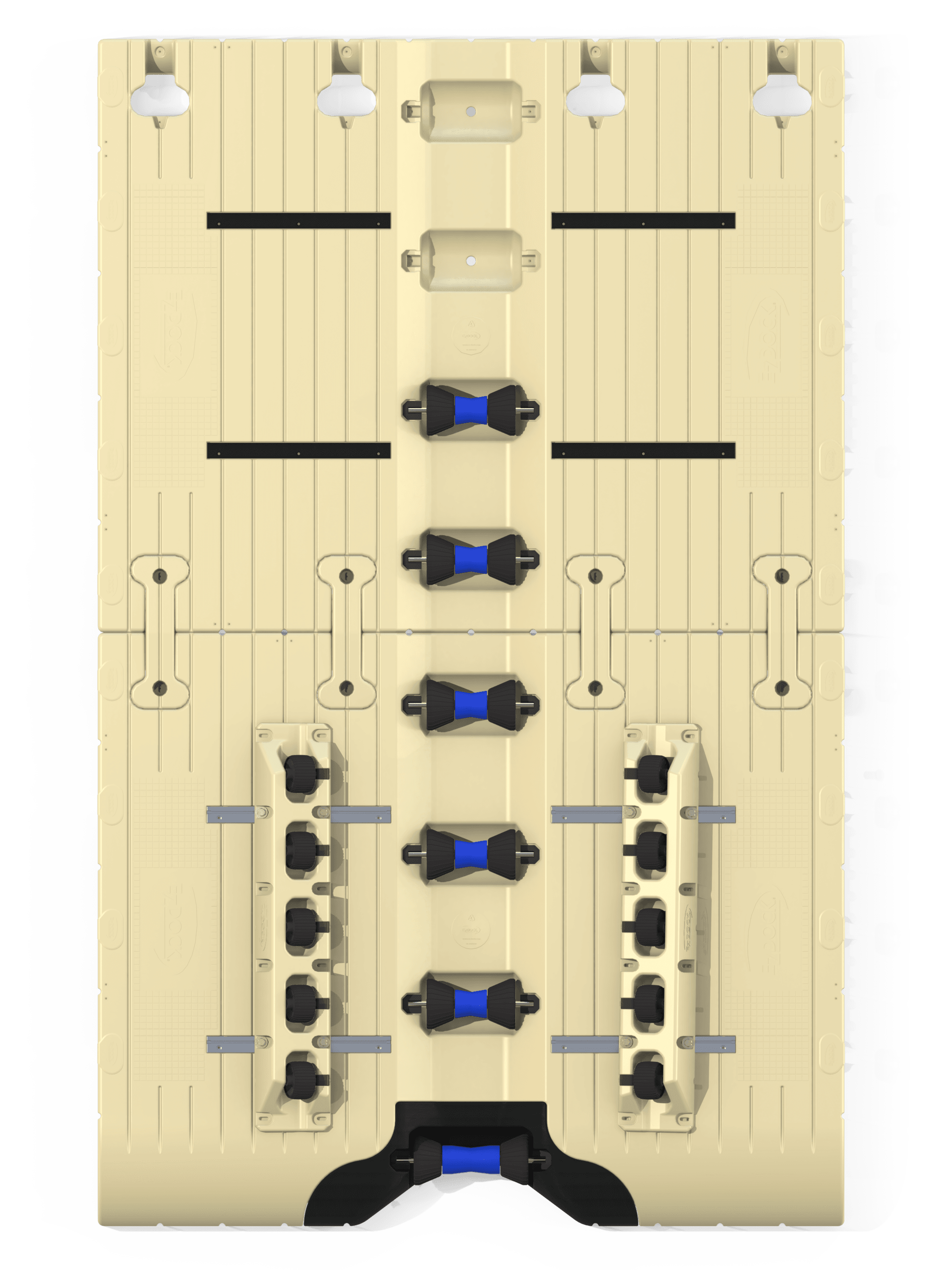  Top -Blick auf das Optimus BoatPort mit Anti -Flip -Oberfläche, Führungsschienen und Brötchen