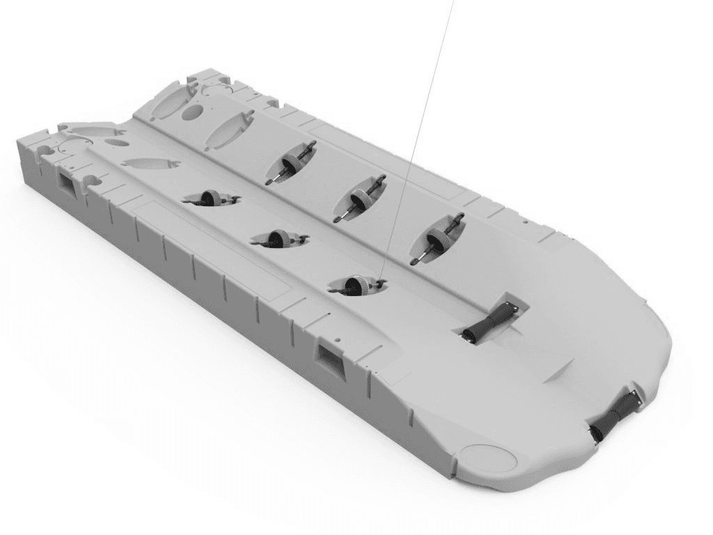 Grijze EZ Dock Max Entry steiger voor waterscooters met antislip oppervlak en rollen.